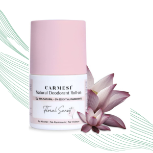 Carmesi Natural Underarm Roll On Deodorant for Women | 95% Natural + 5% Essential Ingredients | For Fresh Underarms All Day | No Alcohol & Aluminium | Floral Sunset | 50 ml