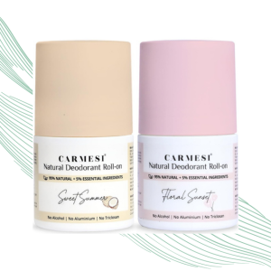 Carmesi Natural Underarm Roll On Deodorant Combo | 95% Natural + 5% Essential Ingredients | For Fresh Underarms All Day | No Alcohol & Aluminium | Sweet Summer & Floral Sunset (2 x 50 ml)
